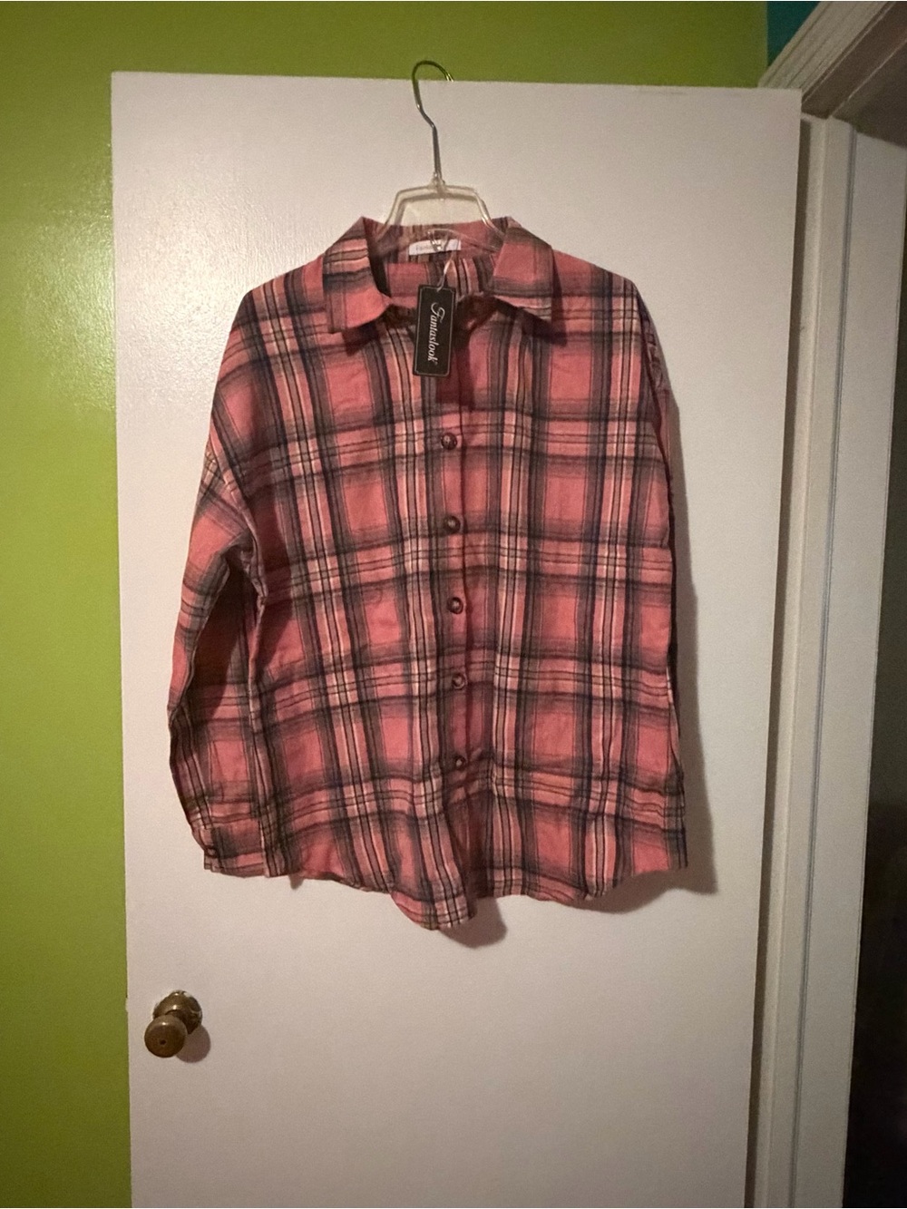 NWT Simplicity Pink and Black Plaid Button-Down Shirt